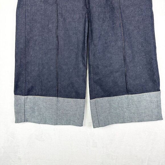 Hemline Brigitte Denim Pants Size Medium Wide Leg Dark Wash Cuffed NEW High Rise - Picture 5 of 7